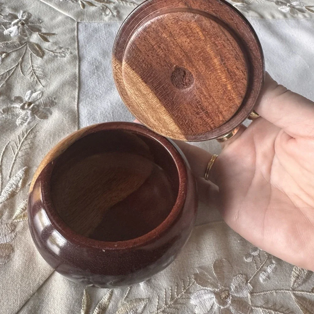 Wooden Bowl With Lid - Trinket Box - Hand-made Home Decor 3.5
